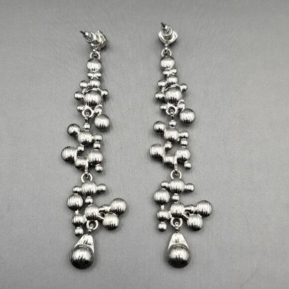 VTG Crystal Drop Dangle Statement Earrings 3.5" Multicolor Glass Silver Tone - Picture 2 of 4